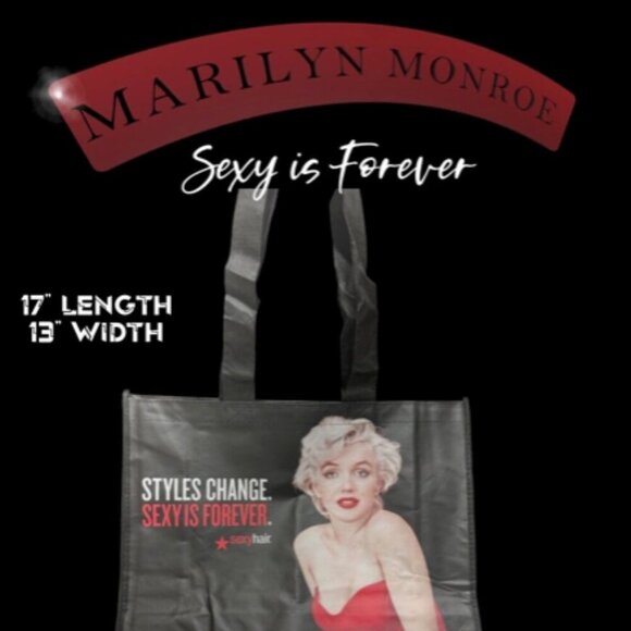 New Marilyn Monroe STYLES CHANGE SEXY IS FOREVER Black Bag Tote - Picture 1 of 3